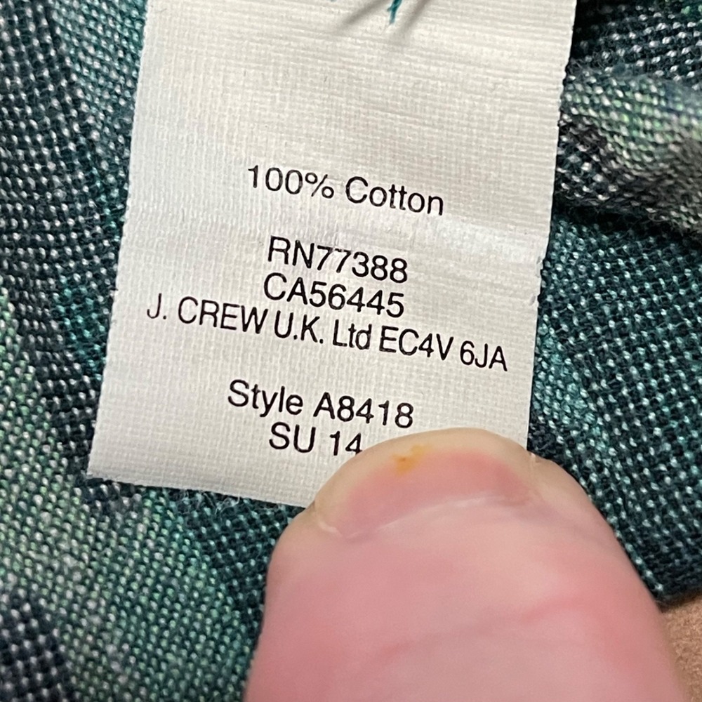 Madewell Women's Small Green Ikat‎ Woven Double Pocket Banded Collar Popover - Picture 9 of 10